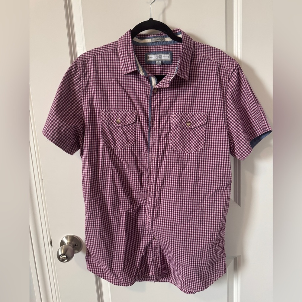 PD&C Purple and White Checkered Gingham Casual Shirt-Large